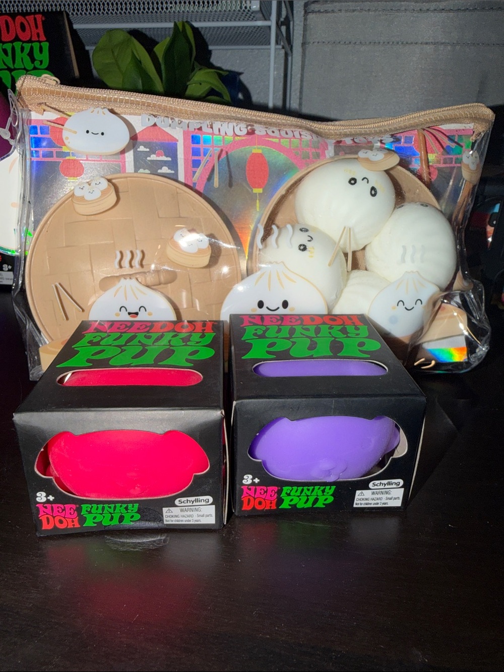 NeeDoh Funky Pup Kids Stress Toy Trio with four White Dumpling squishy Set